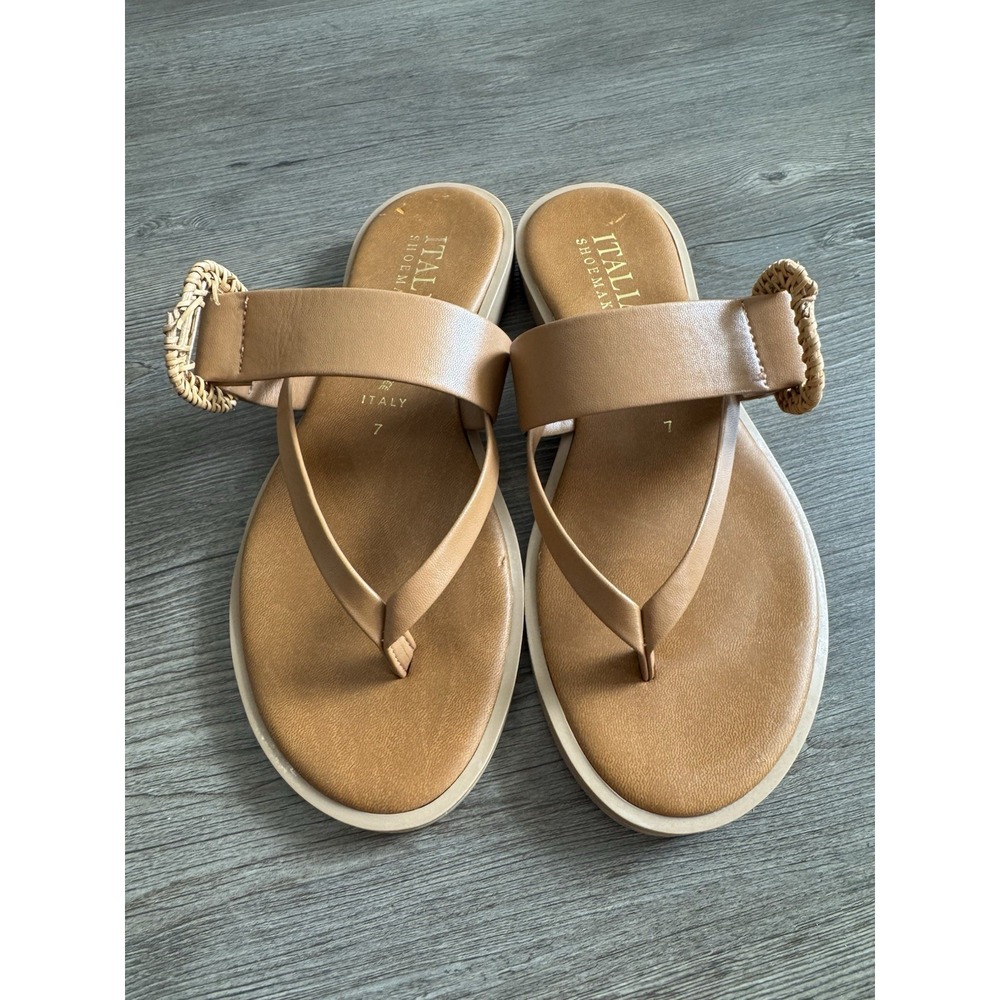 Italian Shoemakers Size 7 Tan Wedge Comfort Sandals Made In Italy